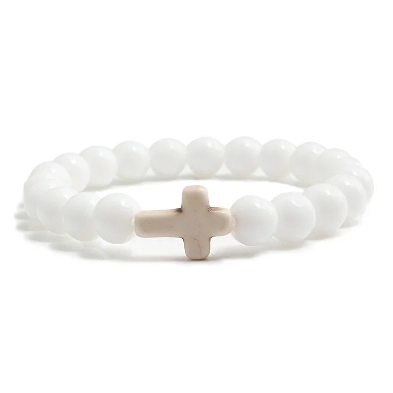 Beaded Cross Bracelet White