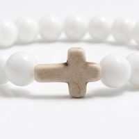 Beaded Cross Bracelet White