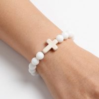 Beaded Cross Bracelet White Unisex