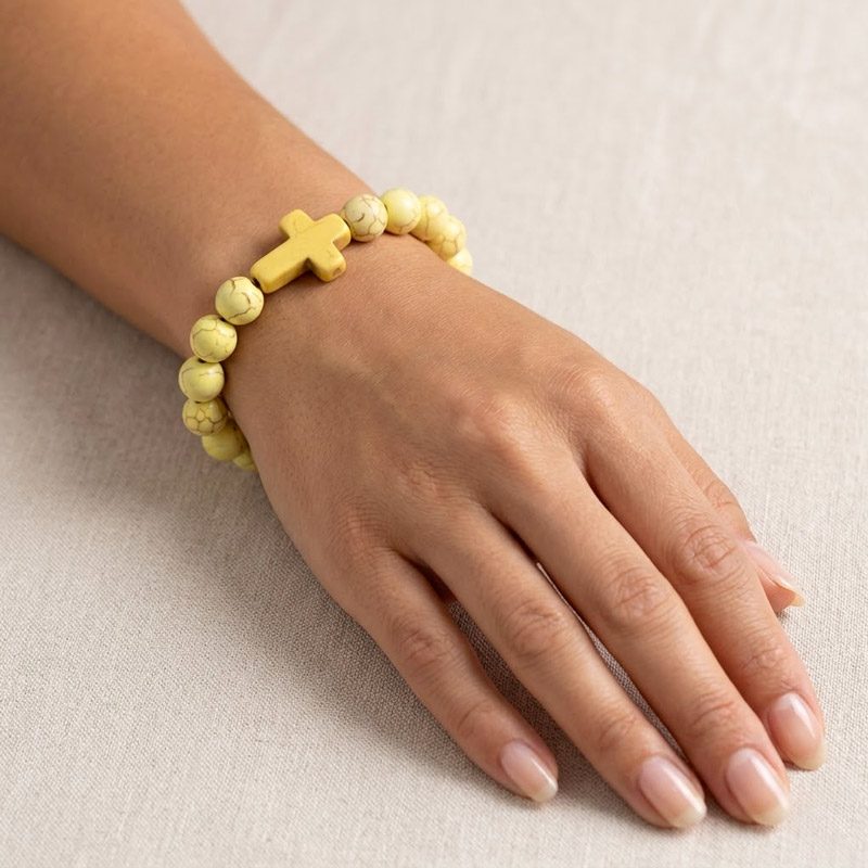 Beaded Cross Bracelet Yellow jasper style for womens or mens Beaded Cross Bracelet Yellow jasper style for womens or mens