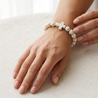Beaded Religious Bracelets cream for womens or mens