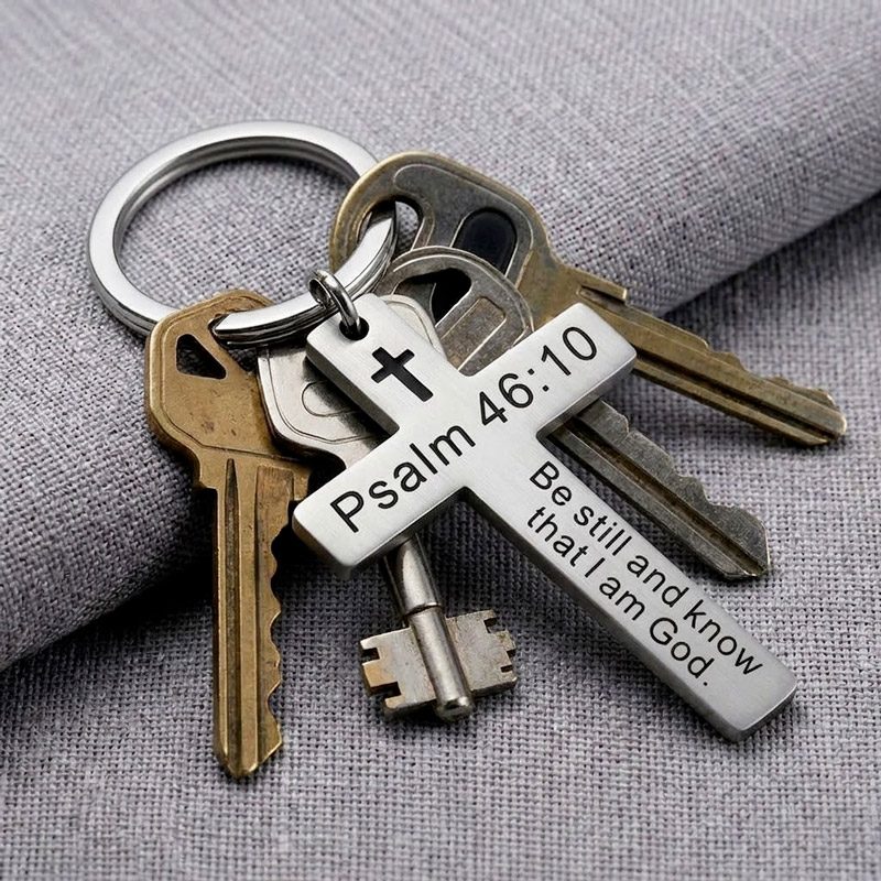 Bible Keychain psalm 46:10 cross stainless steel Bible Keychain psalm 46:10 cross stainless steel