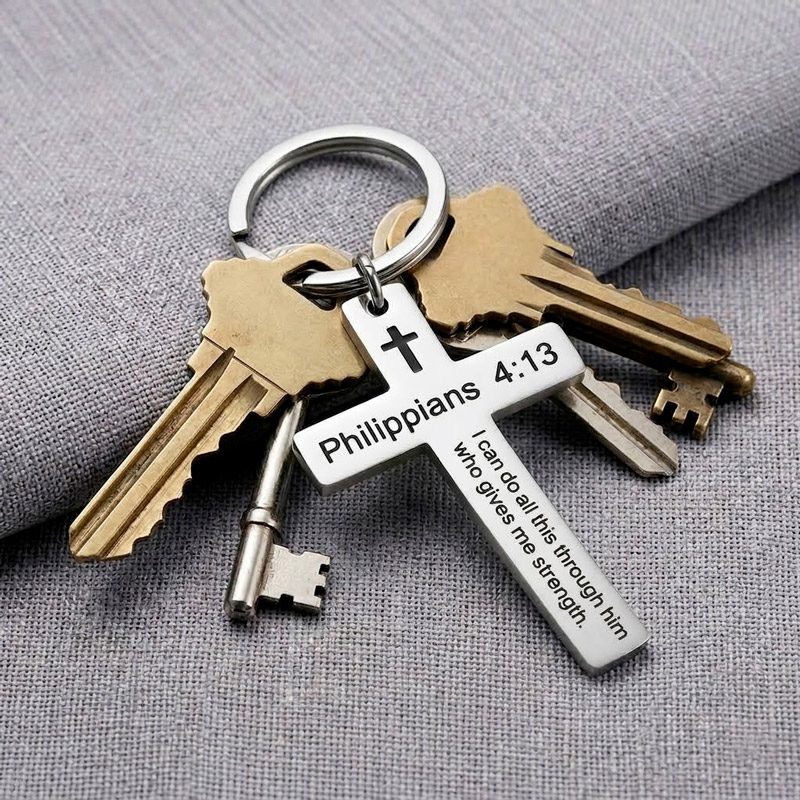 bible verse keychain Philippians 4:13 engraving stainless steel cross bible verse keychain Philippians 4:13 engraving stainless steel cross