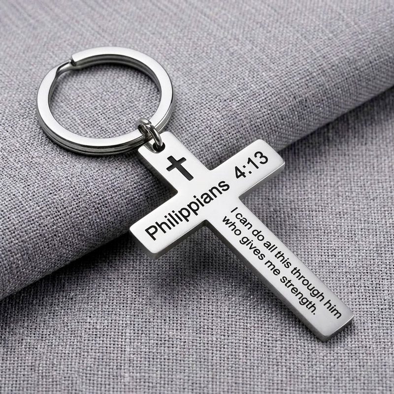 bible verse keychain Philippians 4:13 engraving stainless steel cross bible verse keychain Philippians 4:13 engraving stainless steel cross