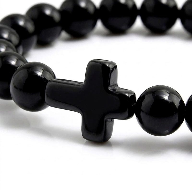 Black Obsidian style Beaded Cross Bracelet ajustable Black Obsidian style Beaded Cross Bracelet ajustable