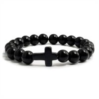 Black Beaded Cross Bracelet