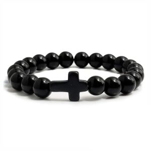 Black Beaded Cross Bracelet