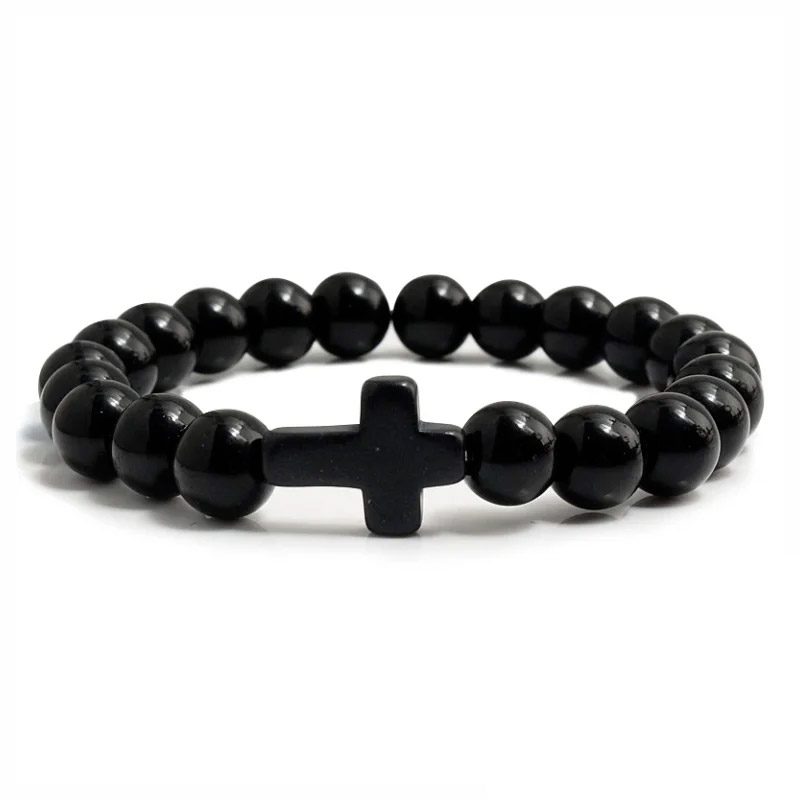 Black Beaded Cross Bracelet