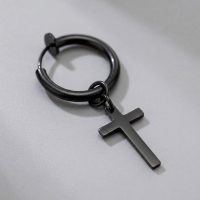 Black Cross Clip On Earrings dangle hoop huggies stainless steel