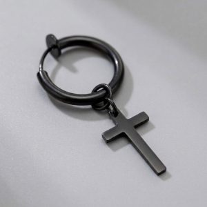 Black Cross Clip On Earrings dangle hoop huggies stainless steel