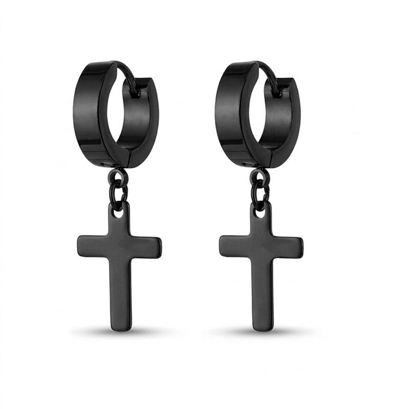 Black Cross Earrings Men