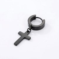 Black Cross Earrings huggies dangle stainless steel for Men