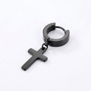 Black Cross Earrings huggies dangle stainless steel for Men