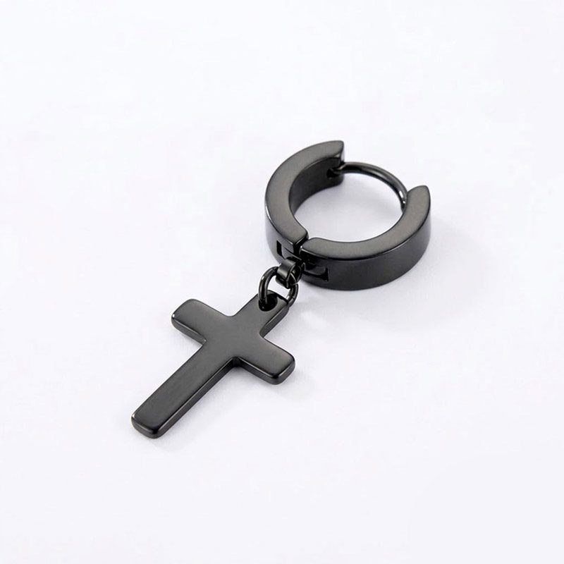 Black Cross Earrings huggies dangle stainless steel for Men Black Cross Earrings huggies dangle stainless steel for Men