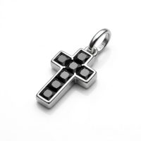 Black Cross Pendant dainty 925 sterling silver with black stone cz, no chain