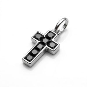 Black Cross Pendant dainty 925 sterling silver with black stone cz, no chain