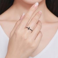 Black Diamond Cross Ring 925 silver sterling with cubic zircon black for womens