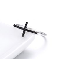 Black Diamond Cross Ring 925 silver sterling with cubic zircon black size 7