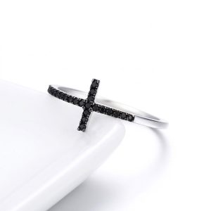 Black Diamond Cross Ring 925 silver sterling with cubic zircon black size 7