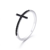black diamond cross ring 925 silver sterling