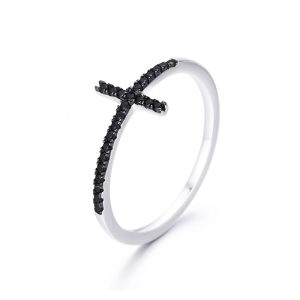 black diamond cross ring 925 silver sterling