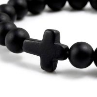 Black Onyx stone style Cross Bracelet beaded unisex