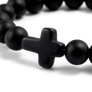 Black Onyx stone style Cross Bracelet beaded unisex