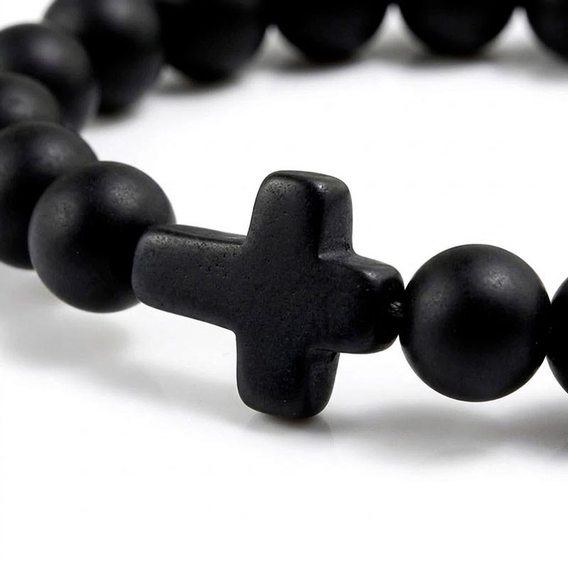 Black Onyx stone style Cross Bracelet beaded unisex Black Onyx stone style Cross Bracelet beaded unisex