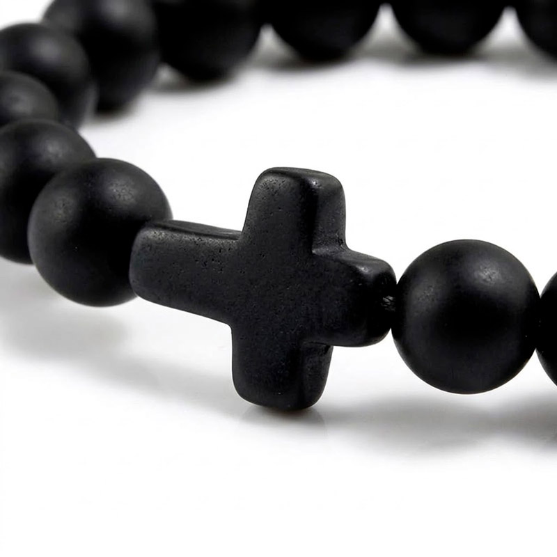 Black Onyx stone style Cross Bracelet beaded unisex