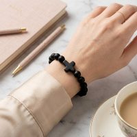 Black Onyx Cross Bracelet beaded for womens