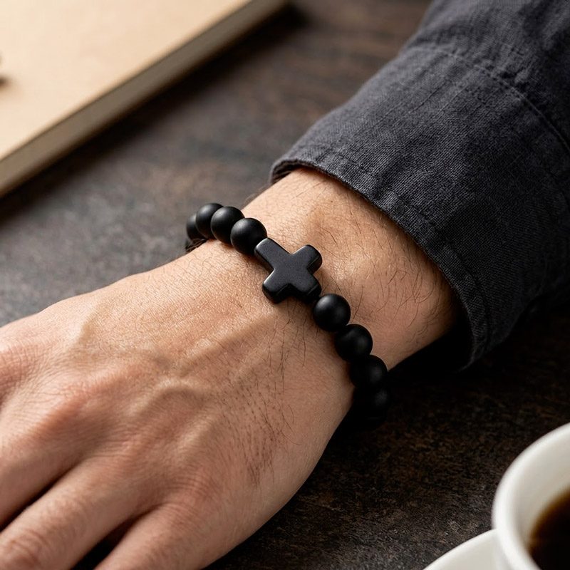 Black Onyx Cross Bracelet beaded for mens Black Onyx Cross Bracelet beaded for mens