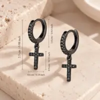 Size markings on the black pavé cross hoops: 0.98 in drop, 0.63 in hoop