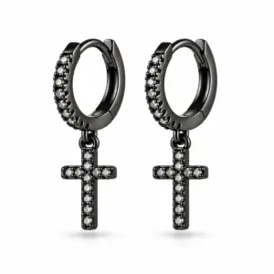 Mens Black Diamond Cross Earrings – Varro