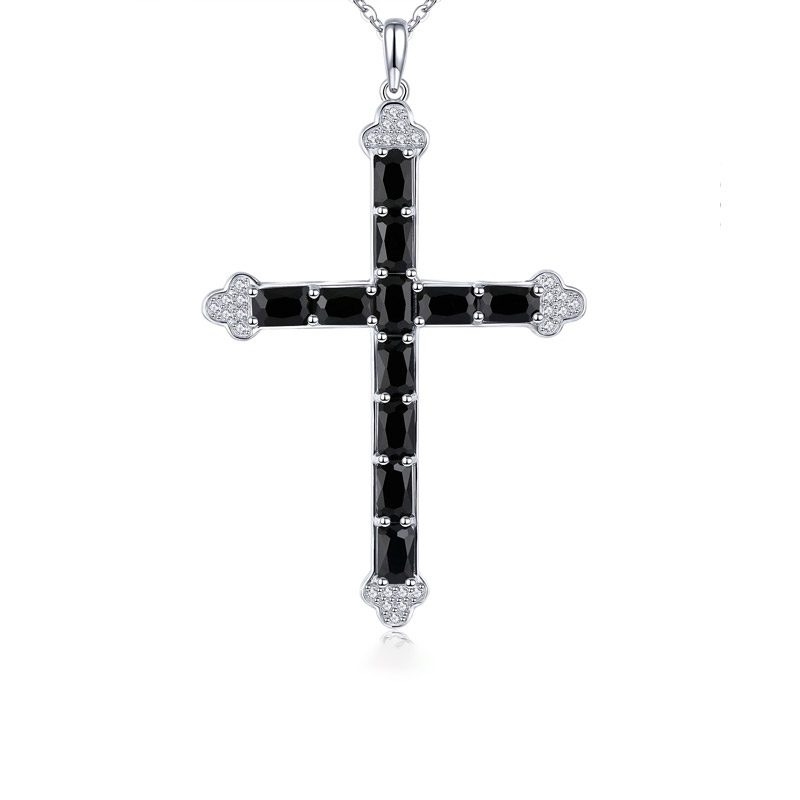 Black Spinel Cross Necklace​ with 925 silver sterling
