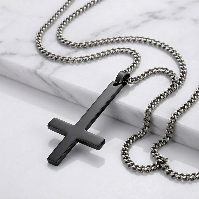 black upside down cross necklace pyrrus black upside down cross necklace pyrrus