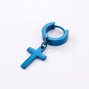 Blue Cross Earrings​ dangle huggies stainless steel for mens