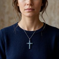 Blue Stone Cross Pendant 925 silver sterling, no chain, for womens