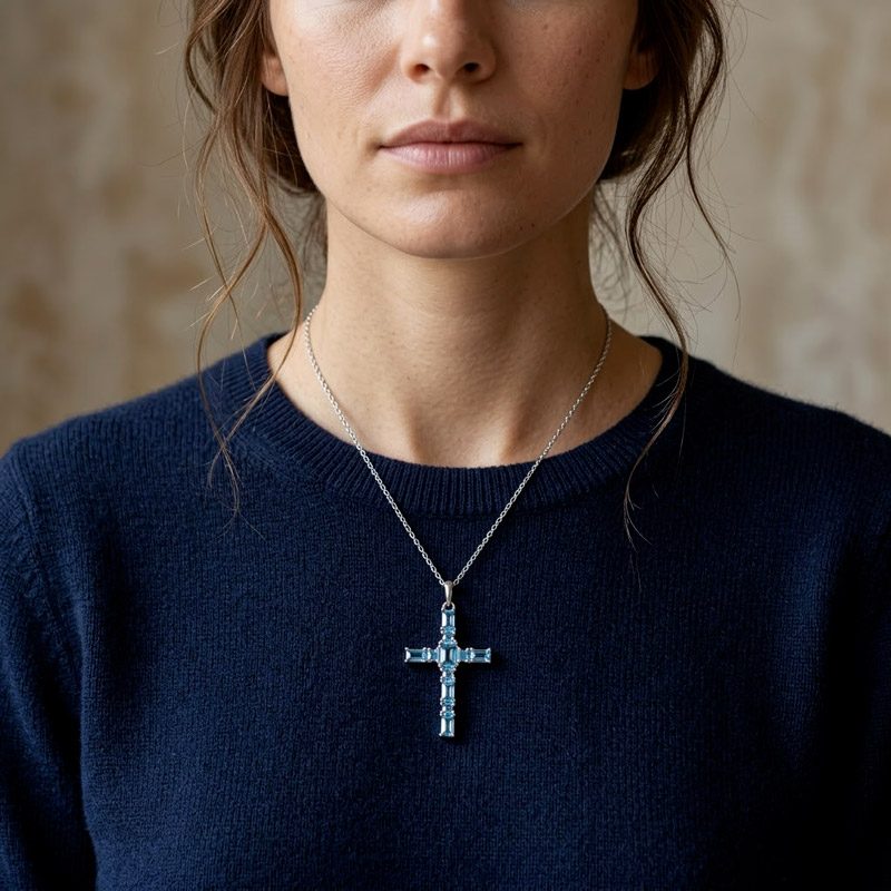 Blue Stone Cross Pendant 925 silver sterling, no chain, for womens Blue Stone Cross Pendant 925 silver sterling, no chain, for womens