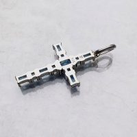 Blue Stone Cross Pendant 925 silver sterling, no chain