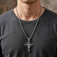 large Celtic Cross Necklace Mens stainless steel 24" for mens
