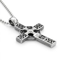 large Celtic Cross Necklace Mens stainless steel 24"