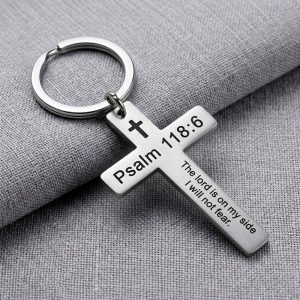 Christian Cross Keychain​ stainless steel psalm 118:6
