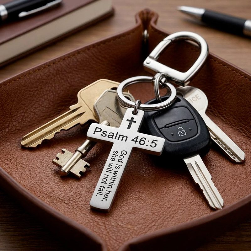 Christian Keychains for Women psalm 46:5 stainless steel cross Christian Keychains for Women psalm 46:5 stainless steel cross