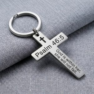 Christian Keychains for Women psalm 46:5 stainless steel