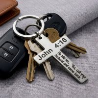Christian Religious Keychain verse bible 4:16 john stainless steel