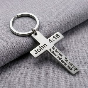 Christian Religious Keychain verse bible 4:16 john stainless steel