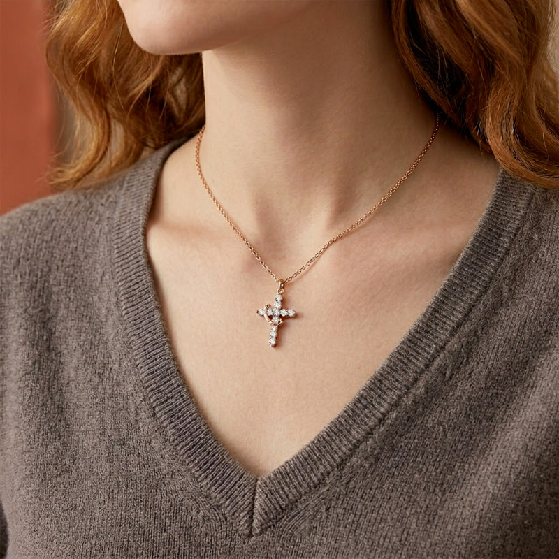 Cross Crown Faith Necklace rose gold stainless steel