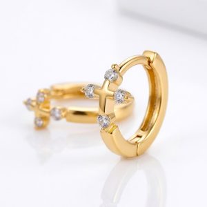 Cross Huggie Earrings gold with zircon cubic stones