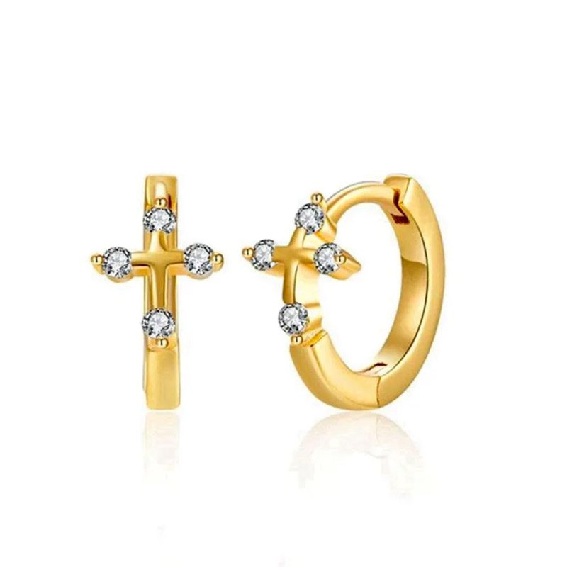 cross huggie earrings