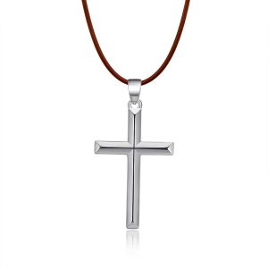 Cross Necklace with Leather Cord brown